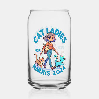 Cute Funny Girly Childless Cat Lady Kamala Harris Can Glass
