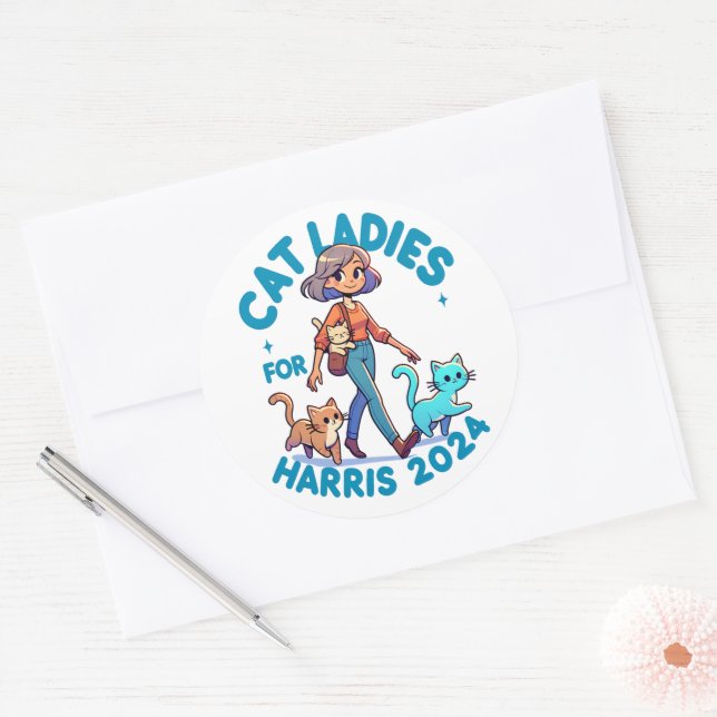 Cute Funny Girly Childless Cat Lady Kamala Harris Classic Round Sticker (Envelope)