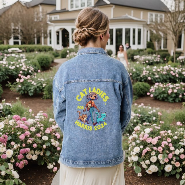 Cute Funny Girly Childless Cat Lady Kamala Harris Denim Jacket (Wedding Back)