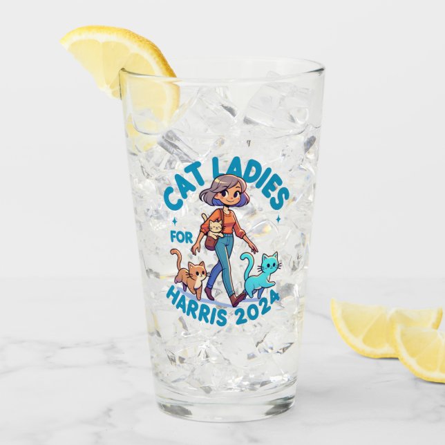 Cute Funny Girly Childless Cat Lady Kamala Harris Glass (Front Ice)