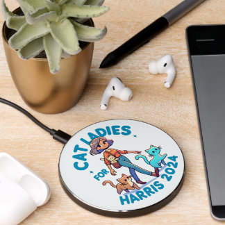 Cute Funny Girly Childless Cat Lady Kamala Harris Wireless Charger