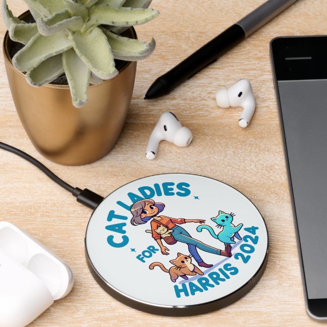 Cute Funny Girly Childless Cat Lady Kamala Harris Wireless Charger (Desk 2)