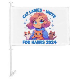 Cute Funny Girly Childless Cat Lady Unite Harris Car Flag