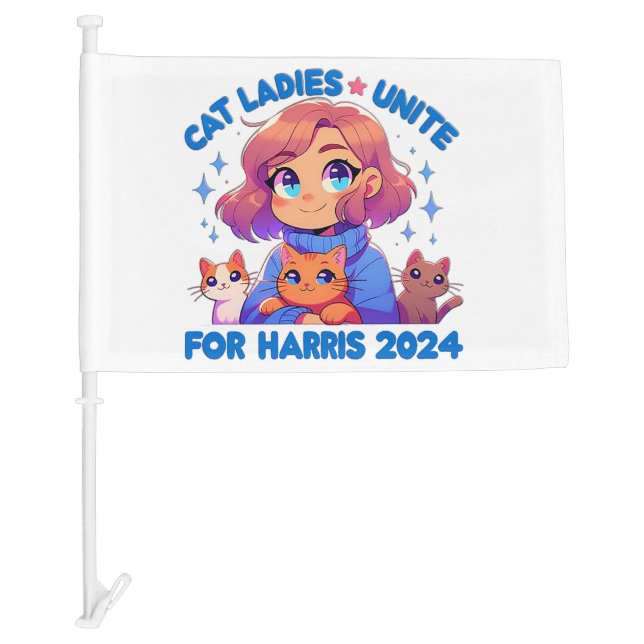 Cute Funny Girly Childless Cat Lady Unite Harris Car Flag (Front)