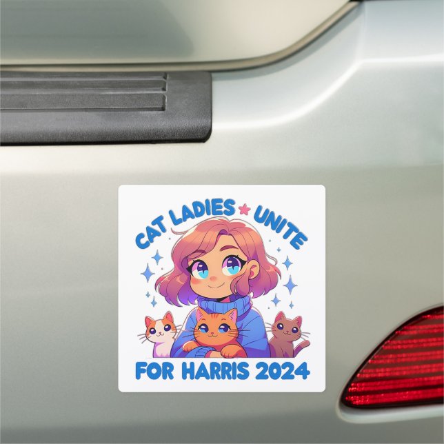 Cute Funny Girly Childless Cat Lady Unite Harris Car Magnet (In Situ)