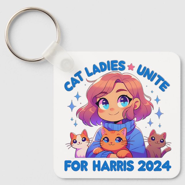 Cute Funny Girly Childless Cat Lady Unite Harris Keychain (Front)