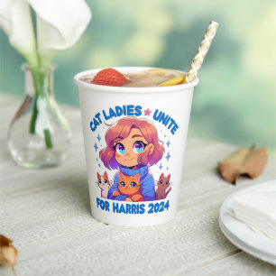 Cute Funny Girly Childless Cat Lady Unite Harris Paper Cups