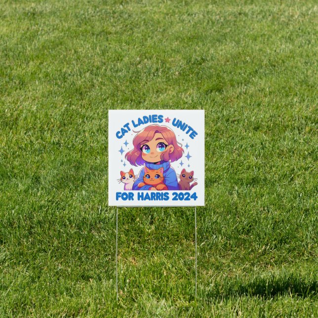 Cute Funny Girly Childless Cat Lady Unite Harris Sign (Insitu)