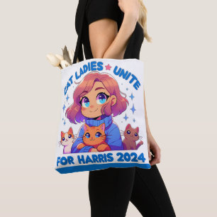 Cute Funny Girly Childless Cat Lady Unite Harris Tote Bag
