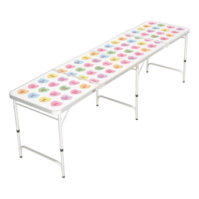 Cute funny girly custom conversation candy hearts beer pong table (Angled)