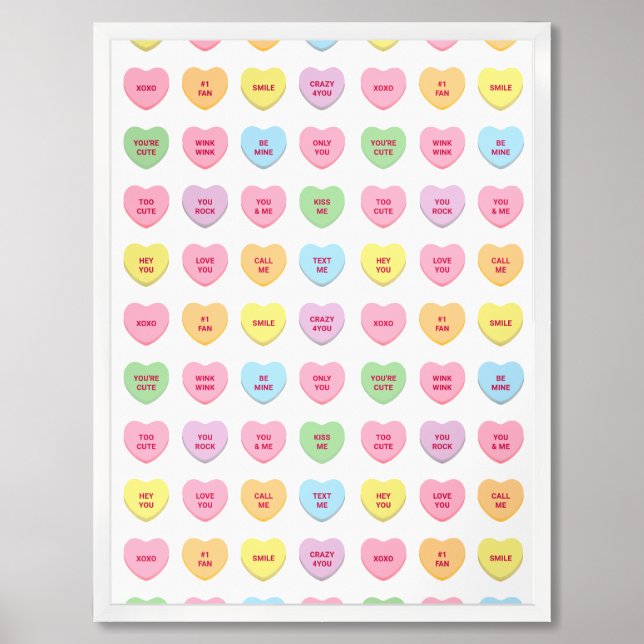 Cute funny girly custom conversation candy hearts framed art (Framed Front)