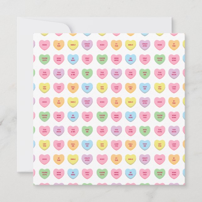 Cute funny girly custom conversation candy hearts note card (Front)