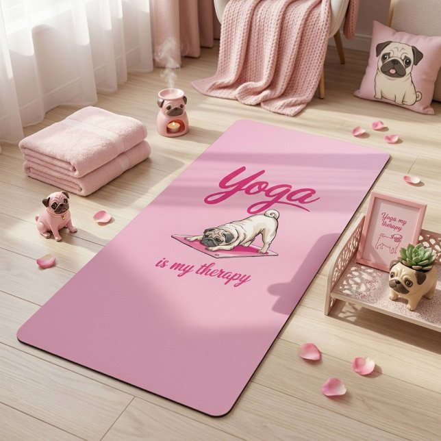 Cute Funny Girly Hot Pink Pug Yoga Mat (Creator Uploaded)