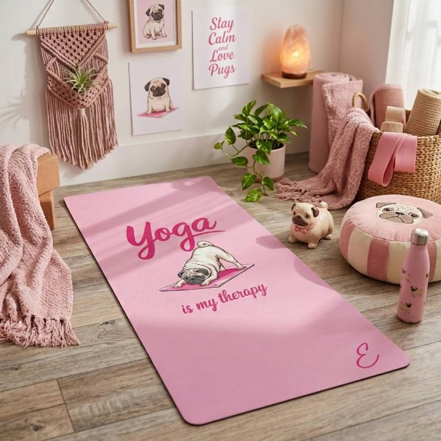 Cute Funny Girly Hot Pink Pug Yoga Mat (Creator Uploaded)