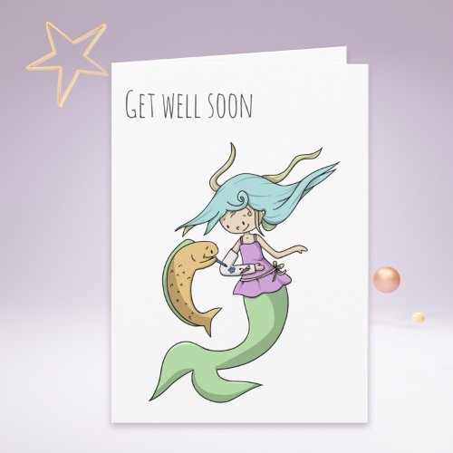 Cute Funny Girly Mermaid Accident Get Well  Card