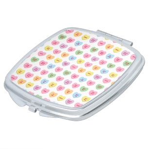 Cute funny girly tiny conversation candy hearts compact mirror