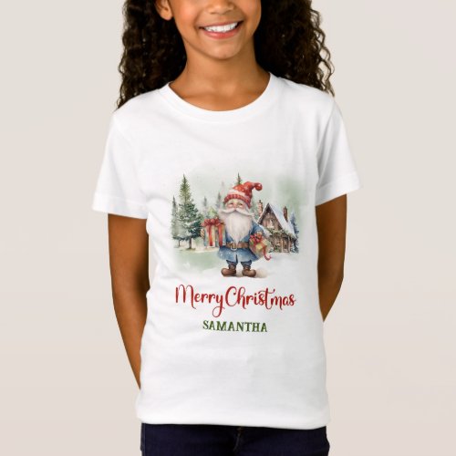 Cute funny gnome festive winter village  T_Shirt