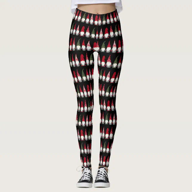 Cute Funny Gnomes Pattern Christmas Leggings | Zazzle