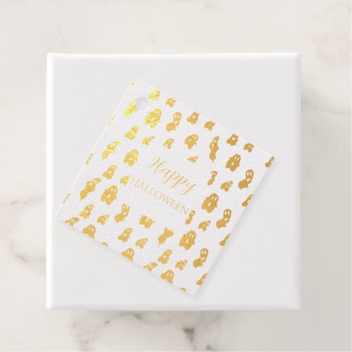 Cute Funny Gold Happy Ghosts Foil Favor Tags