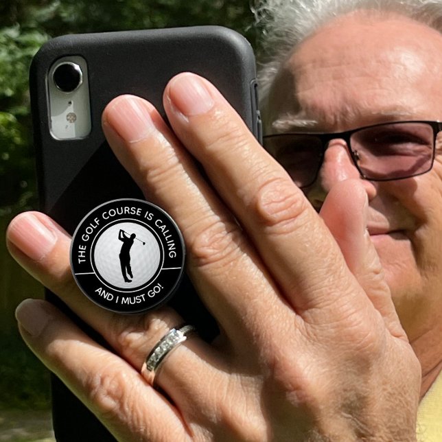 Cute Funny Golfer Silhouette Golf Course Black  PopSocket (Creator Uploaded)