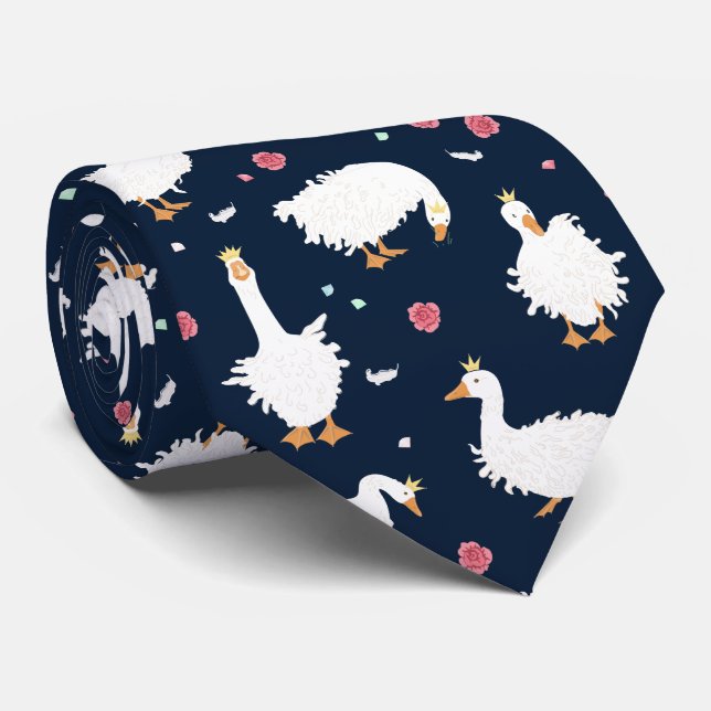 Cute Funny Goose in Crowns Kids Neck Tie (Rolled)