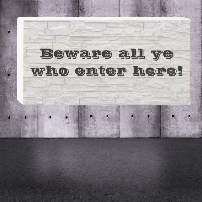 Cute Funny Gray Brick Wall BEWARE   Wooden Box Sign (Creator Uploaded)