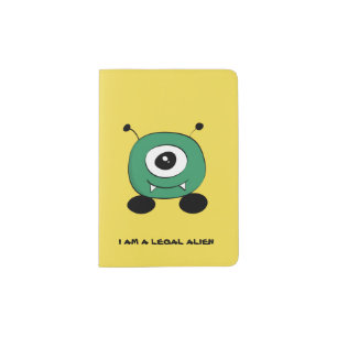 Cute Funny Green Alien Passport Holder