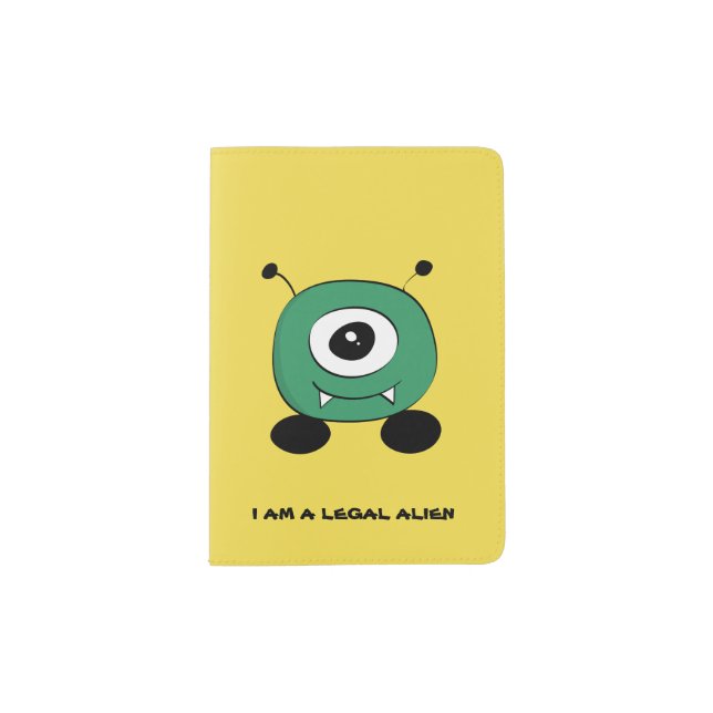 Cute Funny Green Alien Passport Holder (Front)