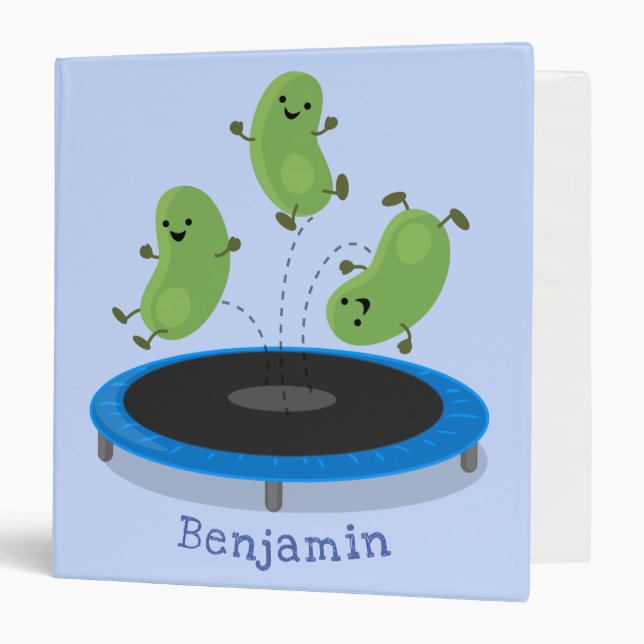 Cute funny green beans on trampoline cartoon 3 ring binder (Front/Inside)