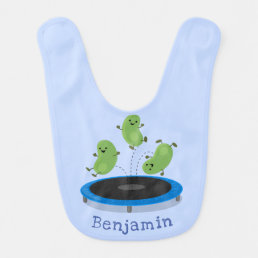 Cute funny green beans on trampoline cartoon baby bib