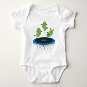 Cute funny green beans on trampoline cartoon baby bodysuit