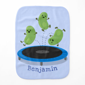 Cute funny green beans on trampoline cartoon baby burp cloth