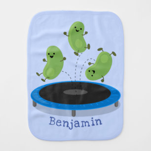 Cute funny green beans on trampoline cartoon baby burp cloth