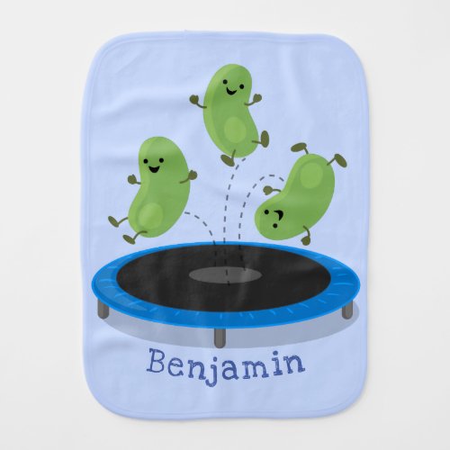 Cute funny green beans on trampoline cartoon baby burp cloth