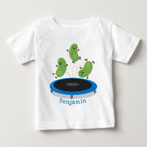 Cute funny green beans on trampoline cartoon baby T_Shirt