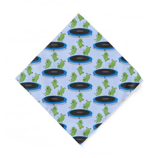 Cute funny green beans on trampoline cartoon bandana (Front)