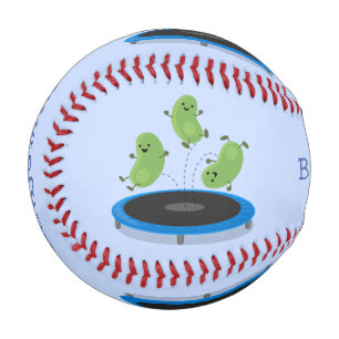 Cute funny green beans on trampoline cartoon baseball