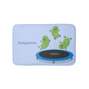 Cute funny green beans on trampoline cartoon bath mat