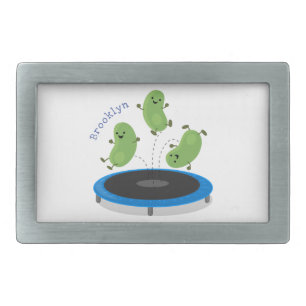 Cute funny green beans on trampoline cartoon belt buckle