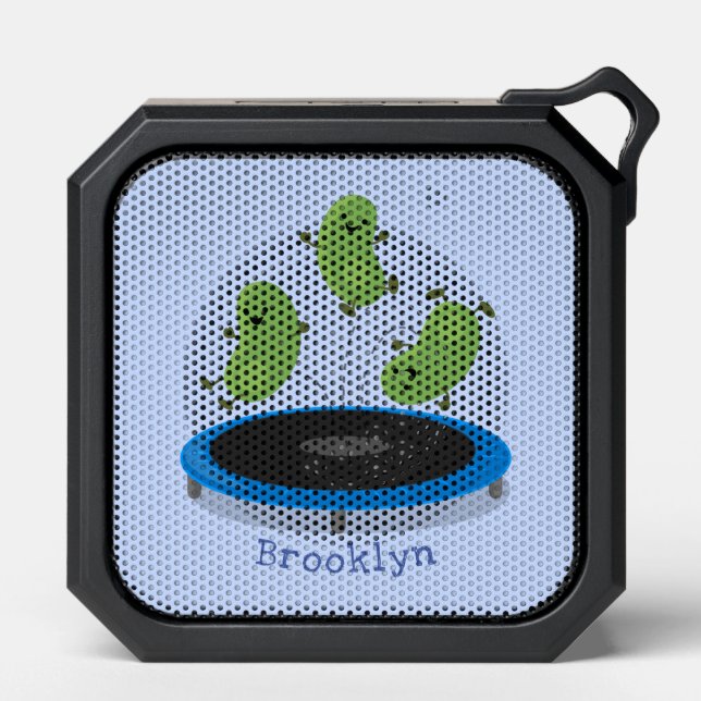 Cute funny green beans on trampoline cartoon bluetooth speaker (Front)