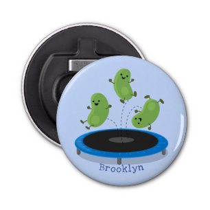 Cute funny green beans on trampoline cartoon bottle opener