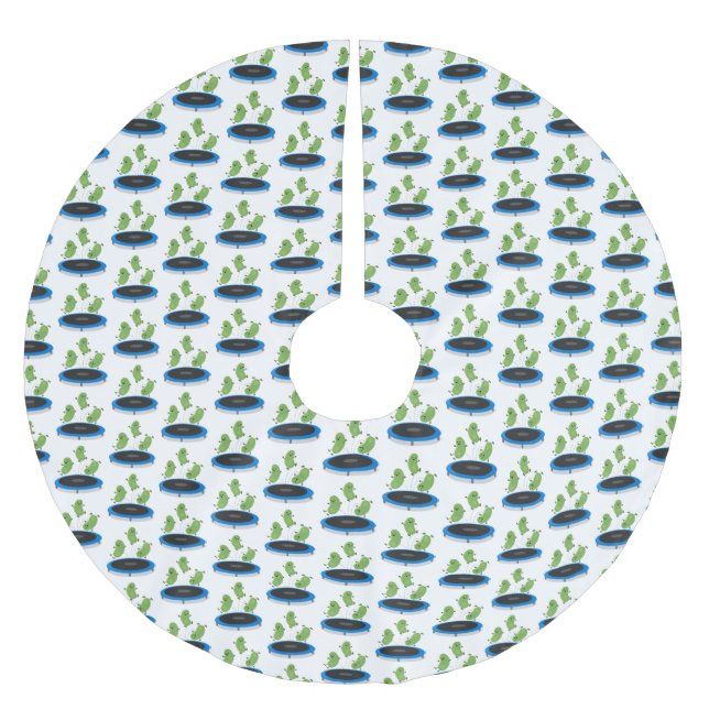 Cute funny green beans on trampoline cartoon brushed polyester tree skirt (Front)