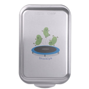 Cute funny green beans on trampoline cartoon cake pan