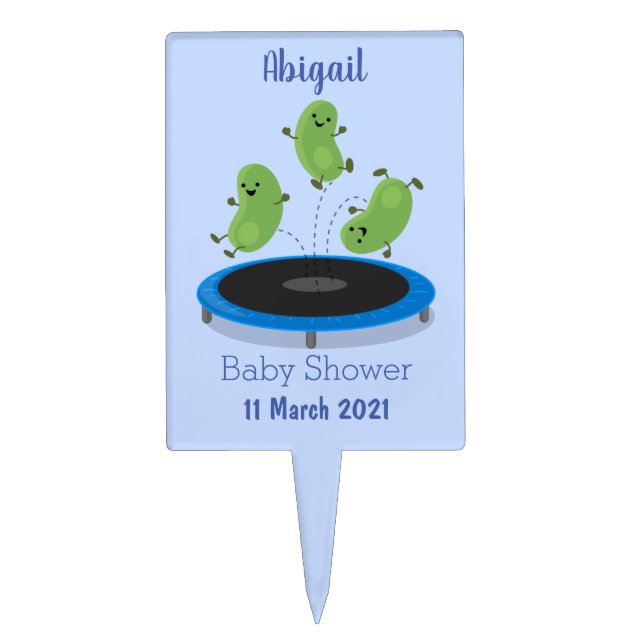 Cute funny green beans on trampoline cartoon cake topper (Front)