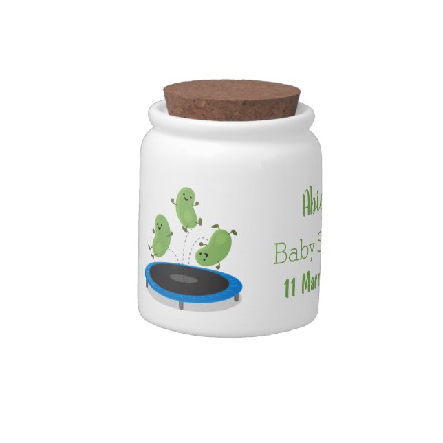Cute funny green beans on trampoline cartoon candy jar (Left)