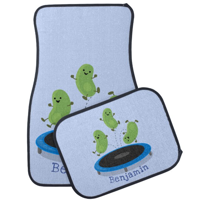 Cute funny green beans on trampoline cartoon car floor mat (Set)