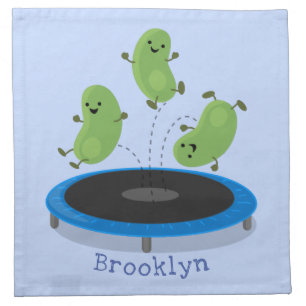 Cute funny green beans on trampoline cartoon cloth napkin