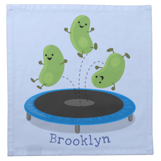 Cute funny green beans on trampoline cartoon cloth napkin (Front)