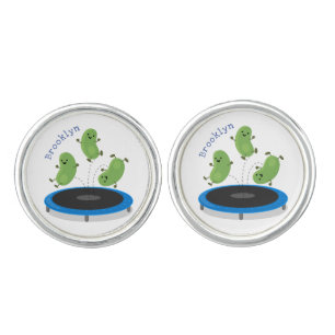 Cute funny green beans on trampoline cartoon cufflinks