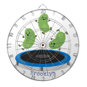 Cute funny green beans on trampoline cartoon dart board